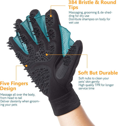 COOLJOB Patented Pet Grooming Gloves with Web, Reusable Washable Cleaning Brush Massage Hair Remover for Short Long Haired Dog Cat Horse Animal, Washing Bathing Shedding Supplies, Large, Blue Black