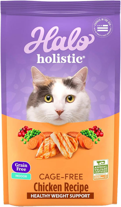 Halo Holistic Cage Free Chicken Cat Food, Grain Free Dry Cat Food, For Healthy Weight Support, Kibble for Indoor Cats, 3 lb Bag