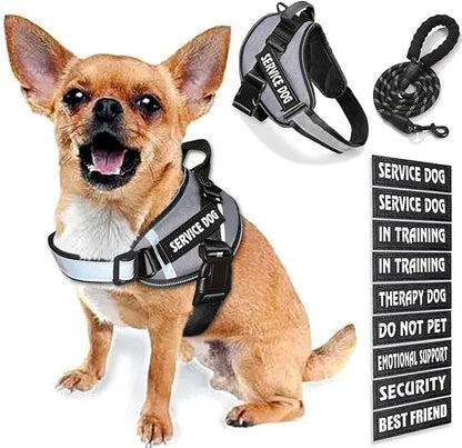 Service Dog Vest, 9 Dog Patches No Pull Dog Harness and Leash Set with Handle,Easy On and Off Pet Vest Harness with Night Safe Reflective Straps for Small Medium Large Breed Dogs