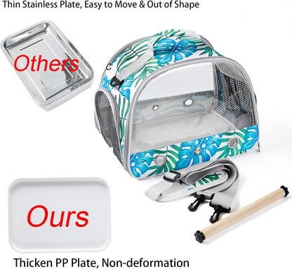 Small Bird Carrier Cage with Standing Perch & Tray Portable & Breathable Pet Travle Transport Carry Bag with Shoulder Strap for Vet Visit & Outdoor Walking (Printed)