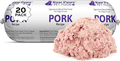 Raw Paws Signature Blend Pet Food for Dogs & Cats - Pork Recipe, 1-lb Rolls (20 Pack) - Fresh Raw Food Made in USA - Natural Dog Food Roll - Frozen Raw Pork Dog Food Log Diet