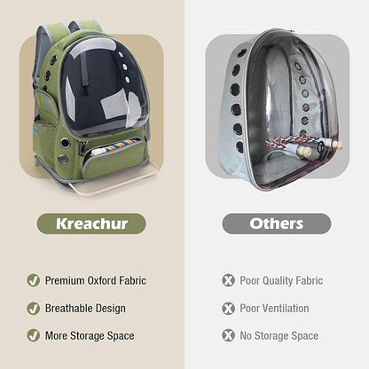 Bird Backpack Carrier Travel Cage with Perch, Tray and Breathable Clear Window, Bird Travel Cage for Cockatiel Caique Conure Quaker, for Vetting Camping Hiking (Green)