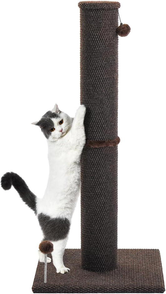 Cat Craft Cat Scratching Post Large Reticulate Carpet Scratching Post for Indoor Cats, Tall Cat Scratch Post, Carpet Cat Scratcher with Replaceable Toys, Sturdy Base, Large, Brown