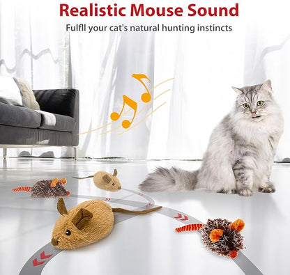 PETGEEK Gigwi Interactive Cat Toys for Indoor Cats, Automatic Electronic Moving Mouse Cat Toy with Realistic Squeaky, Kitten Toys for Hunting Play Exercise (Set)