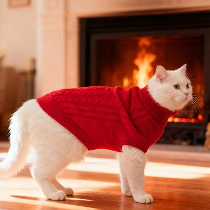 BINGPET Cat Sweater,Thermal Knitted Kitten Clothes Winter Coat,Classic Knit Turtleneck Cat Sweaters for Cats Only,Warm Pet Clothes for Kittens & Small Dogs Puppy Boy Girl Indoor Outdoor(Red,M)
