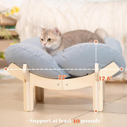 CHEERHOME PETS Elevated Cat Bed Wooden with Cushion Fluffy Pet Couch Sofa for Indoor Cats Raised Kitty Lounge Chair Suitable for Puppy, Cat Furniture(Light Blue)