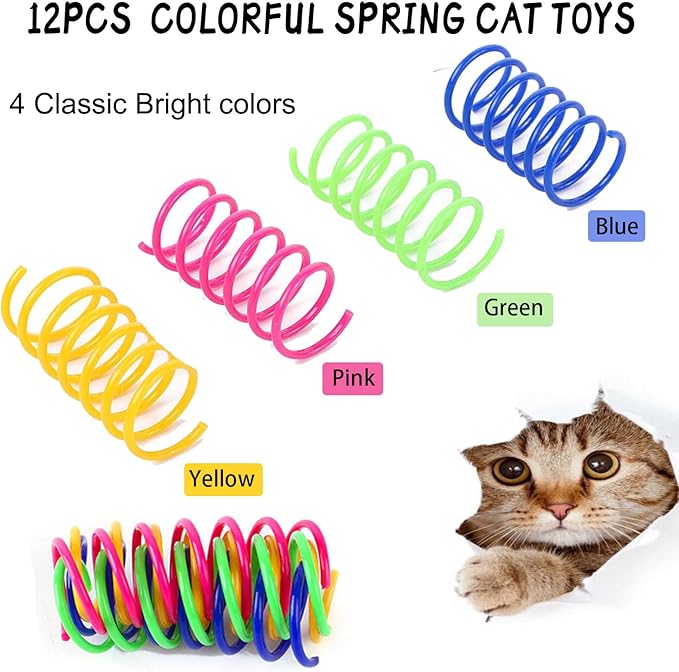 64 PCS Cat Spring Toys for Kittens - Colorful Spiral Design, BPA-Free Durable Plastic - Interactive Cat Toys for Swatting, Biting, Hunting - Keep Kittens Active, Entertained & Fit