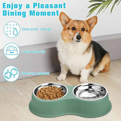 Dog Bowls Double Dog Water and Food Bowls Stainless Steel Bowls with Non-Slip Resin Station, Pet Feeder Bowls for Puppy Medium Dogs Cats
