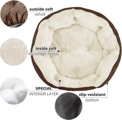Asvin Medium Dog Bed for Medium Dogs, Cat Beds for Indoor Cats, Pet Bed for Puppy and Kitty, Extra Soft & Machine Washable with Anti-Slip & Water-Resistant Oxford Bottom, Brown, 25 inches