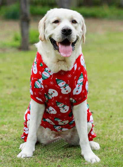 Lanyarco Snowman Christmas Pajama for Dogs, Cotton Pet Dog Christmas Pajamas Jumpshit PJS Onesie for Large Dogs, Back 27" 3XLarge Red
