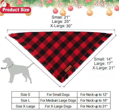 ADOGGYGO Christmas Dog Bandanas with Tassels, Classic Plaid Xmas Scarf Bib, Premium Cotton Fabric, Red Green Plaid Christmas Bandanas for Small Dogs (Small)