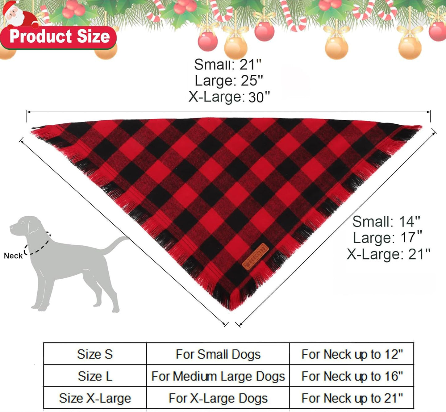 ADOGGYGO Christmas Dog Bandanas with Tassels, Classic Plaid Xmas Scarf Bib, Premium Cotton Fabric, Red Green Plaid Christmas Bandanas for Extra Large Dogs (X-Large)