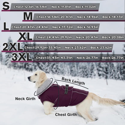 Lelepet Warm Dog Coat Waterproof Dog Jacket for Large Dogs Reflective Fleece Vest with Adjustable Buckle Hook & Loop Windproof Cold Weather Coats for Small Medium Large Dogs, Dark Purple, L