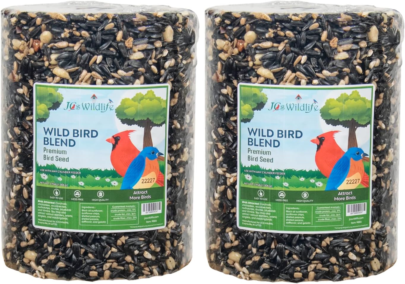 JCs Wildlife Wild Bird Blend Premium Bird Seed Large Cylinder, 3.75 lb (2 Cylinder)