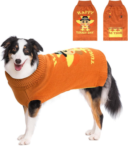 Thanksgiving Dog Turkey Sweaters Pullover Knitwear,Thick Warm Pet Knitted Clothes, Fall Turtleneck Dog Sweaters for Medium Large Dogs Girl Boy Pet Outfits Sweatshirt for Cold Weather M