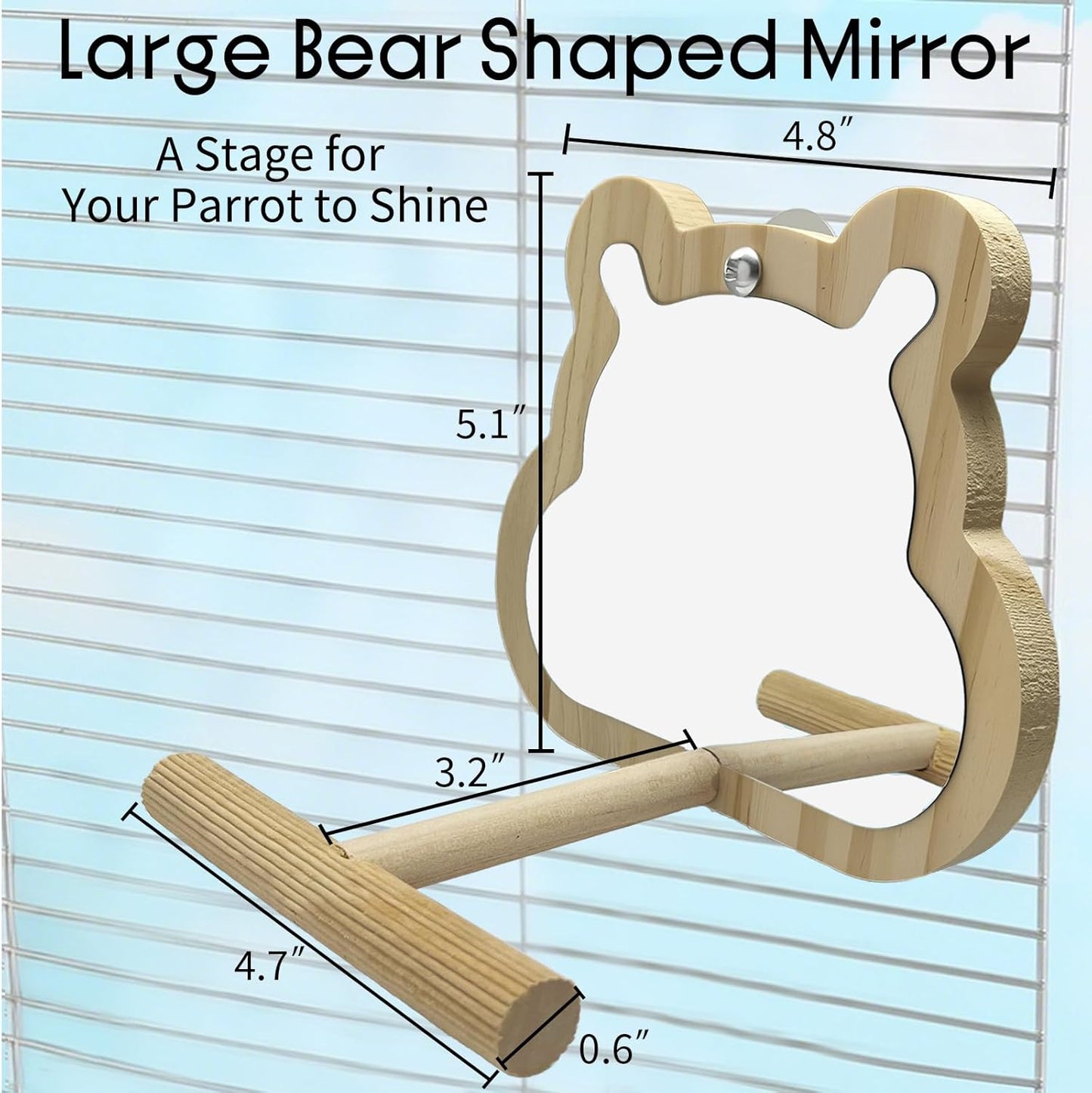 Wooden Bird Mirror with Perch for Cage, Parakeet Toys, Budgie Interactive Toys,Bird Cage Accessories for Parrots Cockatiel Conure Lovebirds Finch Canaries