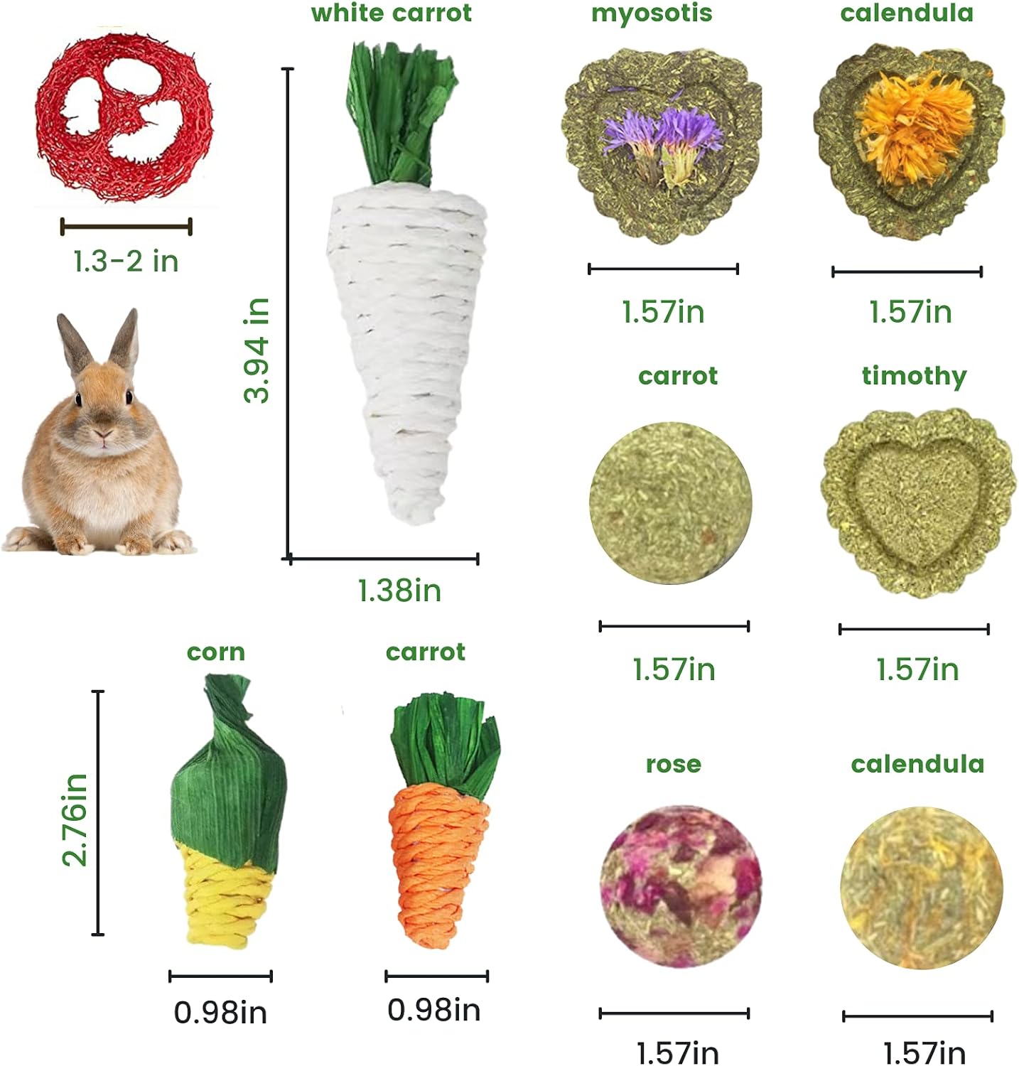 Lacrima Rabbit Bunny Guinea Pig Chew Toys 12PCS, Chew Toys and Treats for Rabbit Guinea Pig Hamster Chinchilla, Small Animal Teeth Care