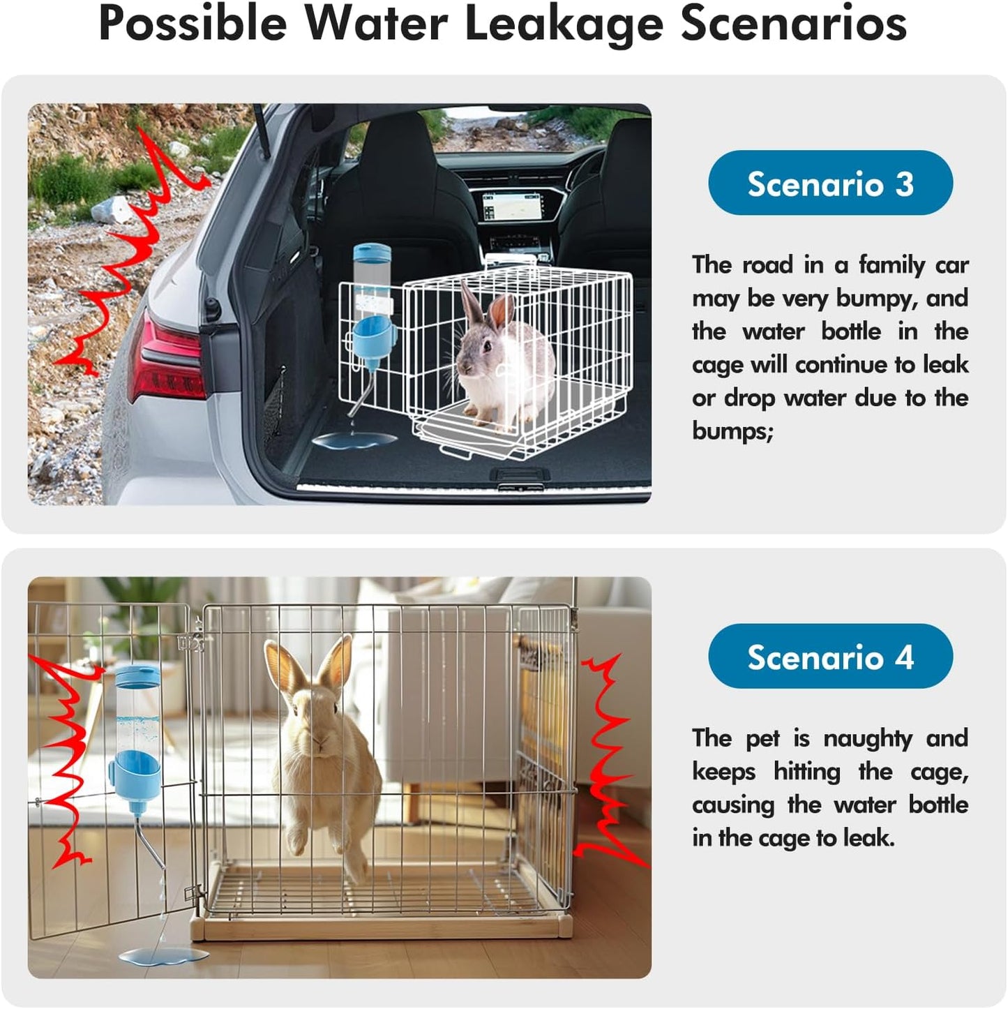 Vannon Top Fill Small Animal Water Dispenser for Cage, 23oz Auto Feeding Crate Water Bottle for Rabbit, Chinchilla, Ferret, Guinea Pig, Squirrel, Hedgehog, Pet Nozzle Diameter: 10mm, BPA Free, Blue