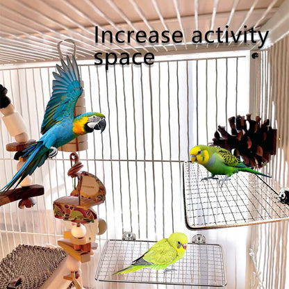 Parrot Perch Platform, Stainless Steel Bird cage Stand, Bird cage Accessories, Suitable for Birds, Parrots, Macaws, Budgies, Parakeets, Hamsters and Other Small Animals (Large, 7 * 11in)