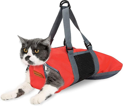 Cinf Cat Nail Clipping Cleaning Grooming Restraint Bag No Scratching Biting for Bathing Nail Trimming Injecting Examining(Pure Red,M)