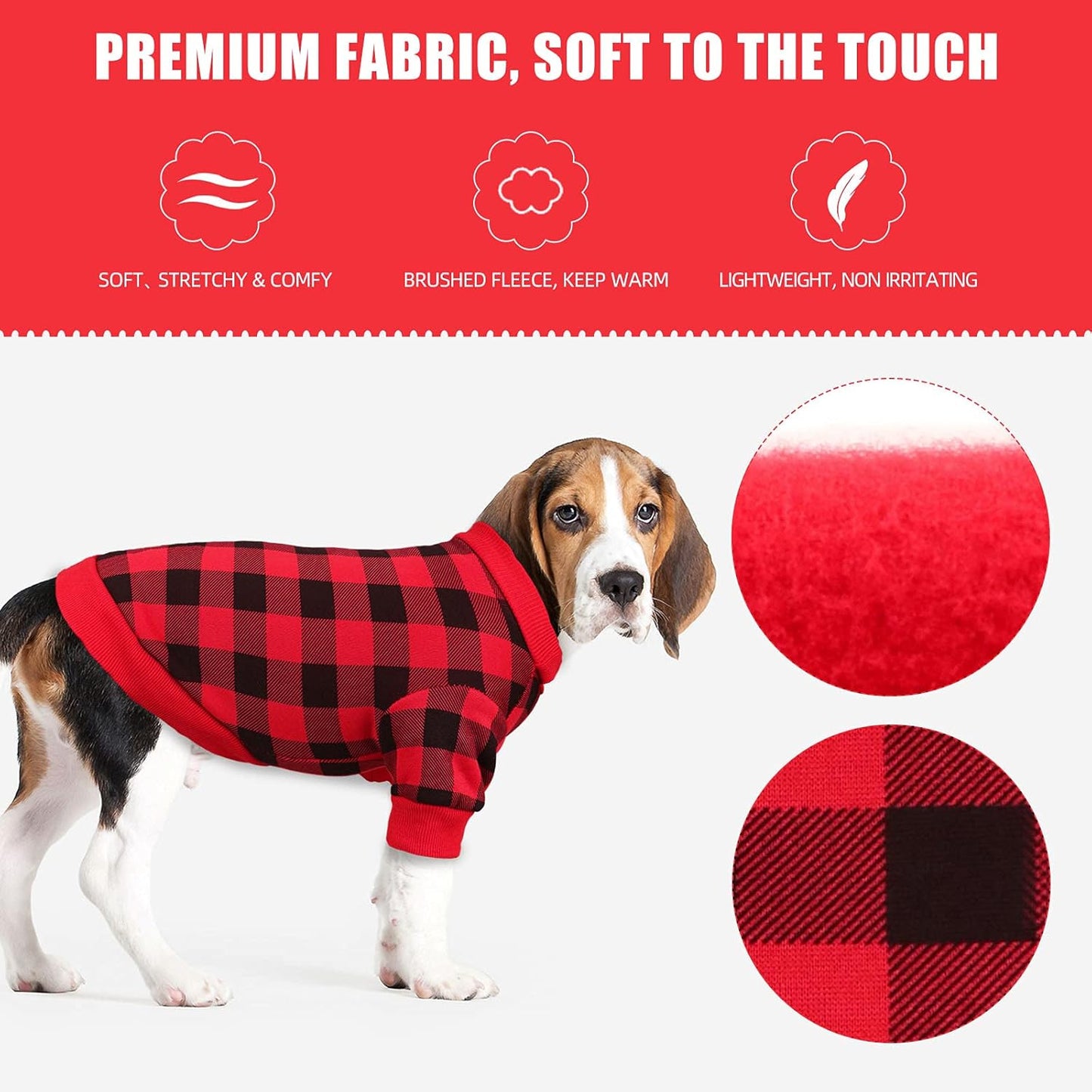Dog Fleece Sweater for Small Dogs Buffalo Plaid Dog Clothes Soft Thickening Warm Sweater Puppy Clothes for Small Dogs Girl & Boy(L)