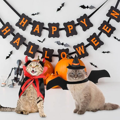 5 Pcs Cat Halloween Vampire Costume Halloween Pet Costume Clothes Set Cat Vampire Cloak Devil Witch Hat Bat Wings Wizard Clothes for Puppy Cosplay Dress up Accessories