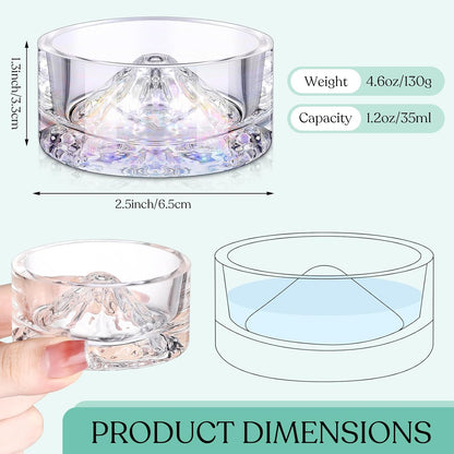Baderke 2 Pcs Hamster Water Bowls Glass Hamster Food Bowls 35ml Mountain Style Drinking Container Anti Turning for Guinea Pig Gerbils Mice Rats Chinchilla Small Pets(Clear and Rainbow)