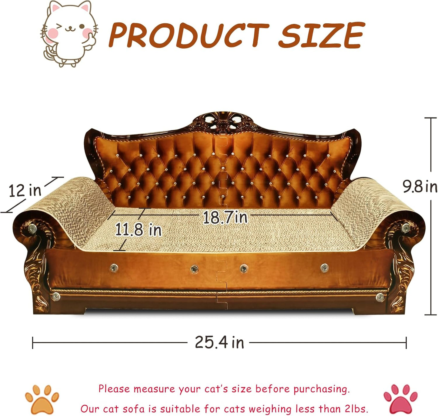 Luxury Cardboard Cat Scratcher Sofa Bed, Couch Shaped Scratching Board, Scratch Lounge with Catnip, Cat Scratcher for Indoor Cats Large Brown