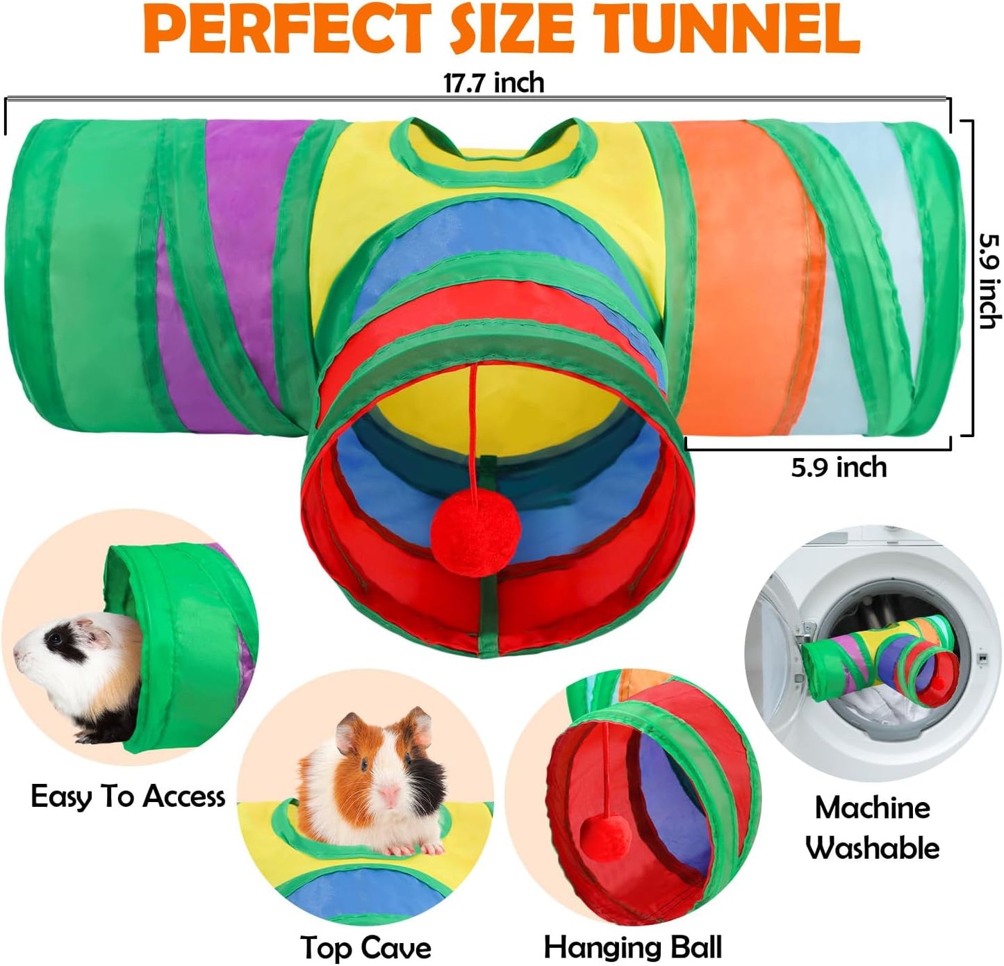 Sofier Guinea Pig Toys Tunnel Hideout Cage Accessories Chew Toys for Hamster Rabbit Ferret Rat Chinchilla Hedgehog Enrichment Playpen Boredom