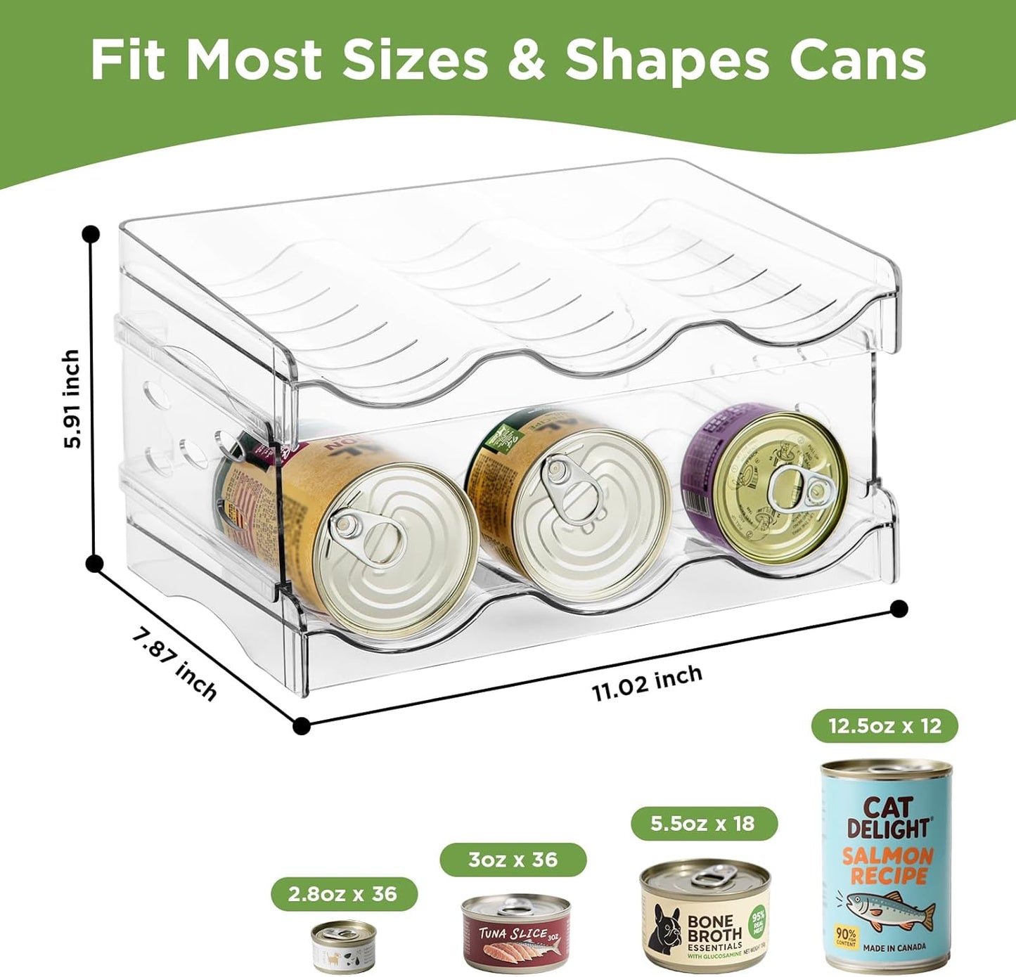 REFLYING Cat Food Can Organizer, Can Organizer for Pantry, Transparent Cat Food Storage Container Holds 36 (3.5oz) Cans, Canned Food Organizer and Storage for Countertop Kitchen Cabinet (2 Layers)