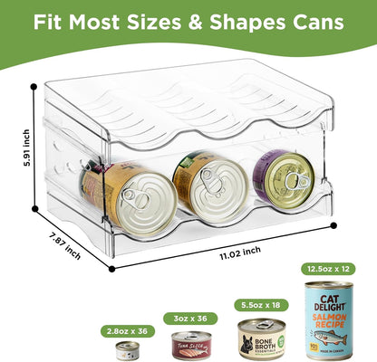 REFLYING Cat Food Can Organizer, Can Organizer for Pantry, Transparent Cat Food Storage Container Holds 36 (3.5oz) Cans, Canned Food Organizer and Storage for Countertop Kitchen Cabinet (2 Layers)