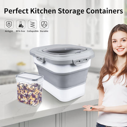 Rice Storage Container, Collapsible Airtight Food Storage Containers 6-20 Lbs, Rice Dispenser with Measuring Cup and Small Bin for Flour Cereal Pasta Grain, Cat Pet Dog Bird Food Container