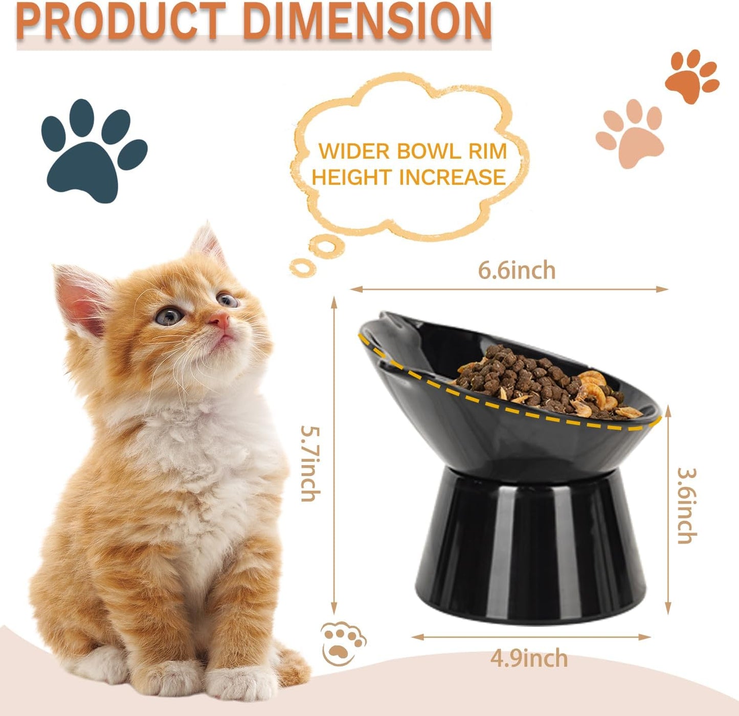 Detachable Elevated Cat Bowls, 15° Tilted Raised Cat Food Bowl Anti-Vomiting,Whisker Friendly, Adjustable Cat Dishes for Protecting Spine,Adult Kitten