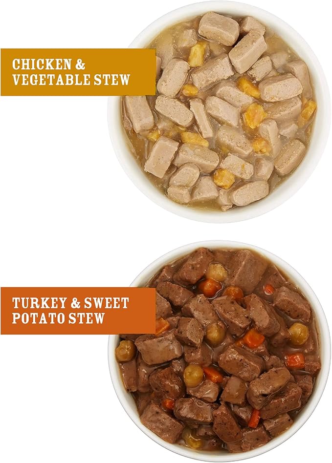 Amazon Brand - Wag Wet Dog Food Stew Variety Pack, Chicken & Turkey Cuts in Gravy, Made with Natural Ingredients, 13.2 Ounce Cans (Pack of 12)