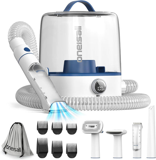 oneisall Cordless Dog Grooming Vacuum Kit, Dog Grooming Kit with 5100mAh & 11-in-1 Pet Tools, 3L Dust Cup, Low Noise for Shedding & Grooming and Suitable for Home/Car Cleaning,Comfy L1