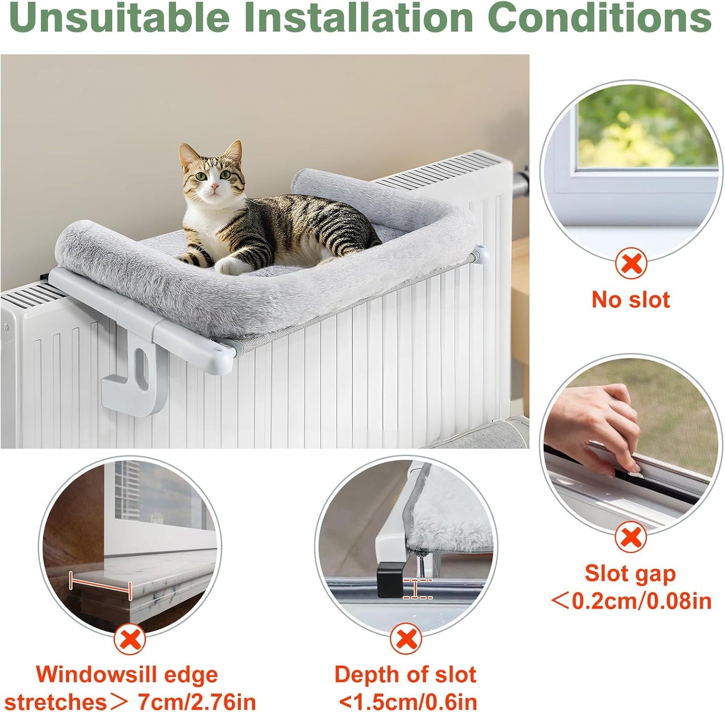 Sunhoo Cat Window Perch Hammock Sturdy Windowsill Bed Seat for Large Cats No Drilling No Suction Adjustable Kitty Shelf with Washable Cover Easy Assembly Holds up to 40 lbs 22.05 * 15 in (Grey, S)