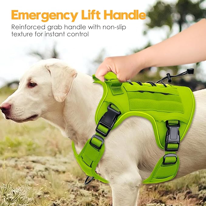 Heavy-Duty Tactical Dog Harness for Large Dogs, No Pull Adjustable Reflective Pet Vest with Molle System, K9 Military-Grade Control for Service Training, Outdoor & 10+ Breeds, Wild Lime, X-Large