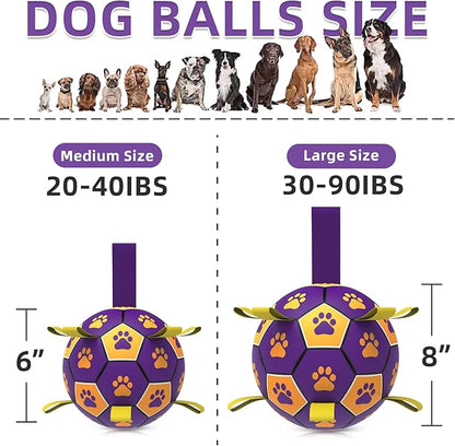 QDAN Dog Ropes Toys, Soccer Ball with Straps, Dogs Water Toy, Durable Dog Balls for Small Medium Breed（6 Inch）