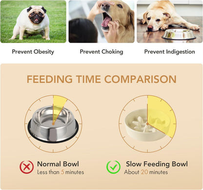 Ceramic 0.9 Cup Dog Raised Slow Feeder Set, Elevated Bowl with Wooden Stand for Small Dog, 6.1inch Pet Slow Feeder Dish for Fast Easters, Preventing Choking (Beige, Single Bowl+ Stand)