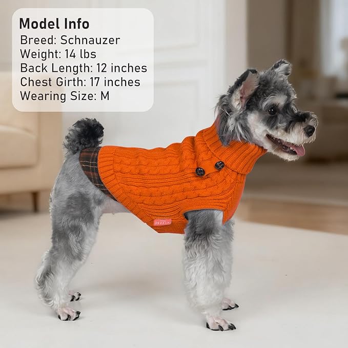 KYEESE Dog Sweater Soft Pullover Dog Sweaters for Small Dogs Girl Stretchy Knitwear Cat Clothes Comfy Pet Coat for Fall Winter Cold Weather Warm Turtleneck Small Dogs Sweater with Gingham Patchwork