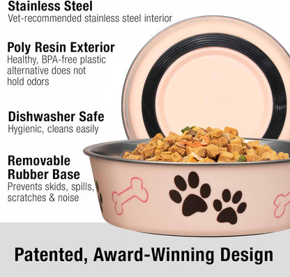 Loving Pets Bella Dog Bowls- Stainless Steel Dog & Cat Bowls - Spill Proof Dog Food Bowl, Cat Bowl, Puppy Essentials & Pet Supplies Great for Home & Travel (Medium 20-35 lbs, Paparazzi Pink)