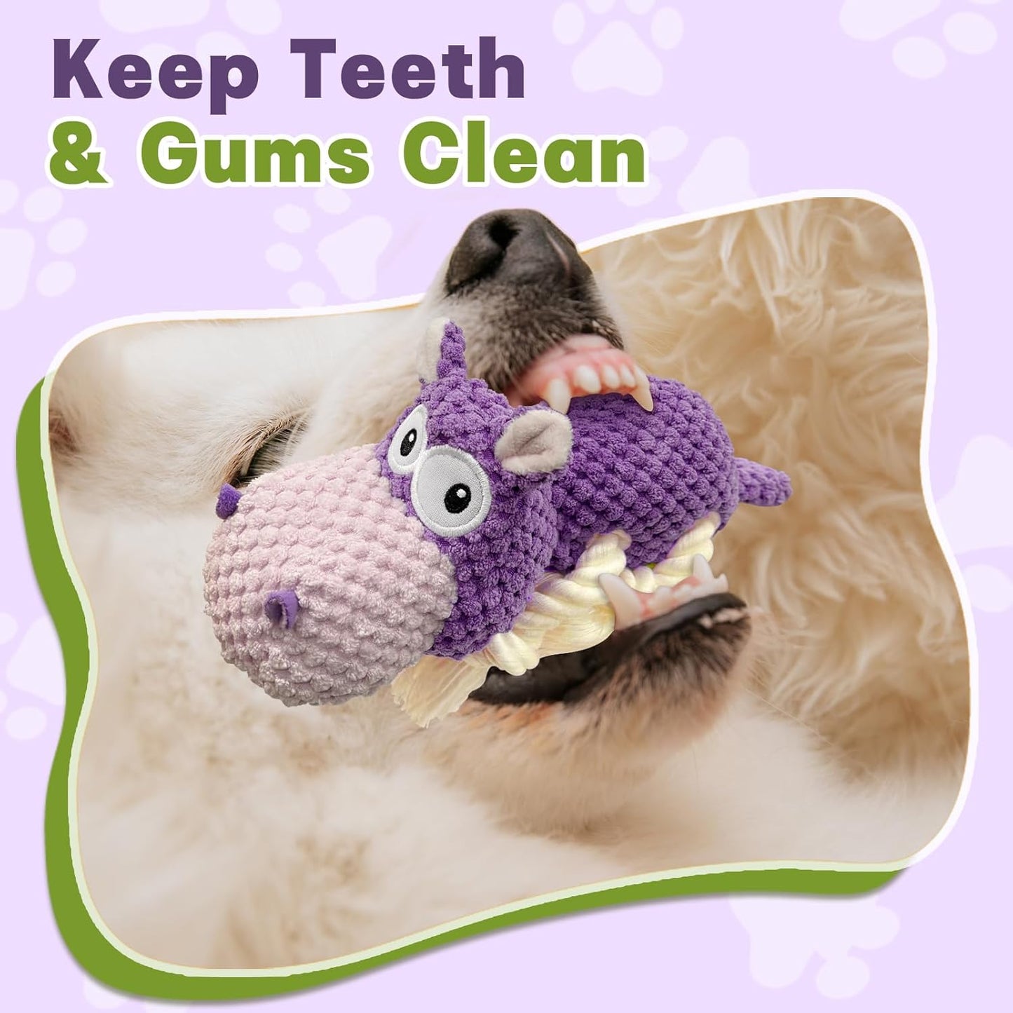 Squeaky Dog Toy - Plush Interactive Chew Toy for Large, Medium and Small Dogs, Keeps Them Busy (Purple, Medium)