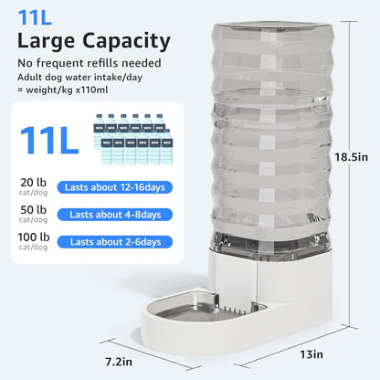 Gravity 11L Dog and Cat Water Bowl Dispenser, Automatic Stainless Steel Dog Water Bowl, 100% BPA-Free