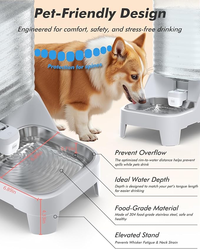 Automatic Dog Water Bowl Dispenser, 8L Gravity Cat Water Dispenser with Patented Valve, Elevated Stainless Steel Bowl, BPA-Free, Easy to Clean Pet Water Dispenser with Filter, Pet Waterer for Puppy
