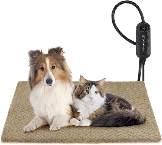 GASUR Heated Dog Bed, Waterproof Electric Dog Cat Heating Pad with Timer, Temperature Adjustable Heated Cat Bed for Winter, Auto Power-Off, Anti-bite Heating Pad for Dogs Cats-35''x24'', Large