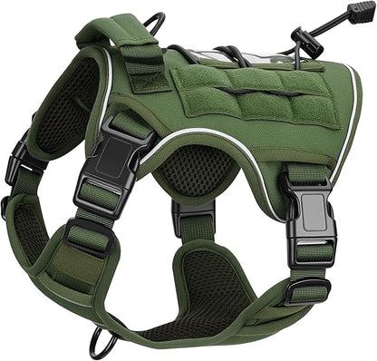 Heavy-Duty Tactical Dog Harness for Large Dogs, No Pull Adjustable Reflective Pet Vest with Molle System, K9 Military-Grade Control for Service Training, Outdoor & 10+ Breeds, Green, Small
