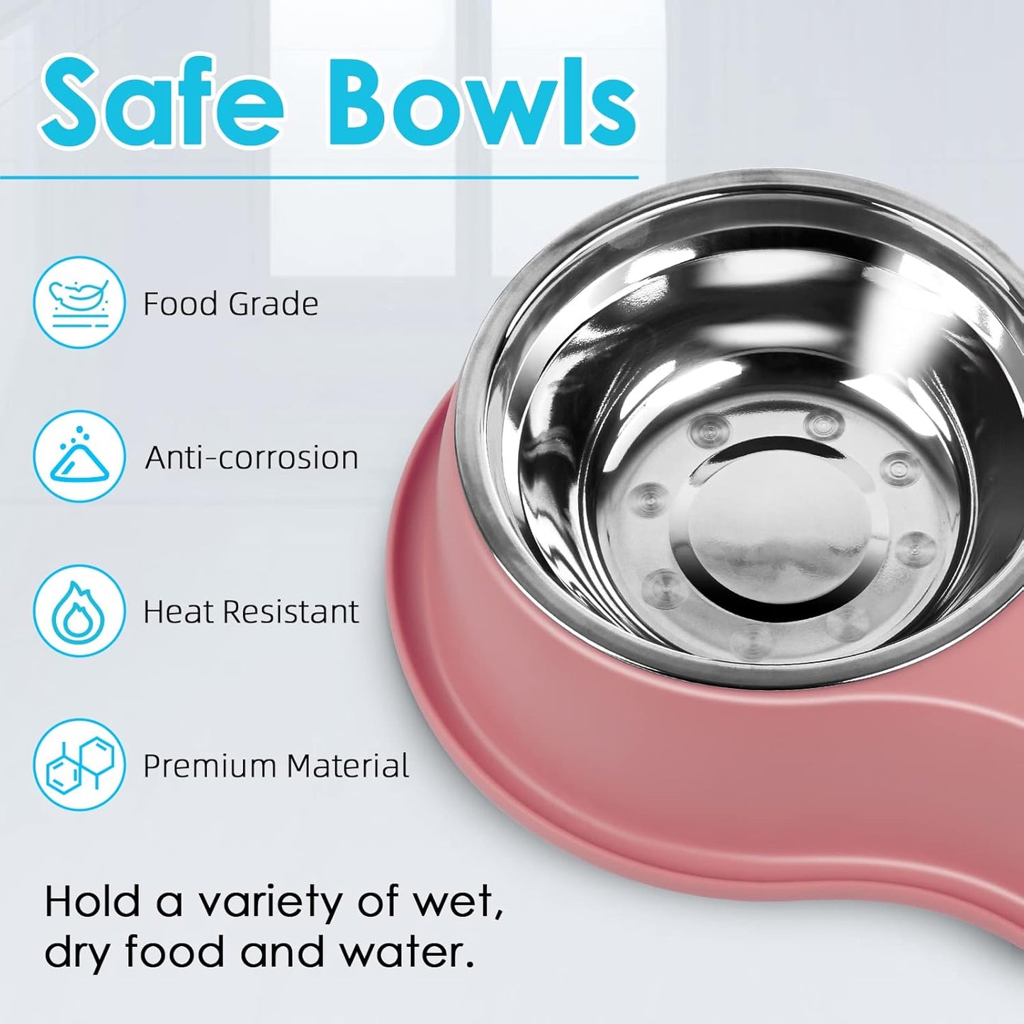 Dog Bowls Large Double Dog Water and Food Bowls Stainless Steel Bowls with Non-Slip Resin Station, Pet Feeder Bowls Food Dish for Small Medium Large Dogs Cats