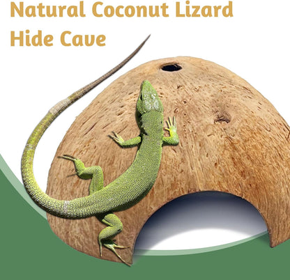 PINVNBY 4 PCS Natural Coconut Reptile Hideouts Lizard Coco Hut Hermit Crab Hut Aquarium Fish Hide Cave Spider Snail Climber Toys