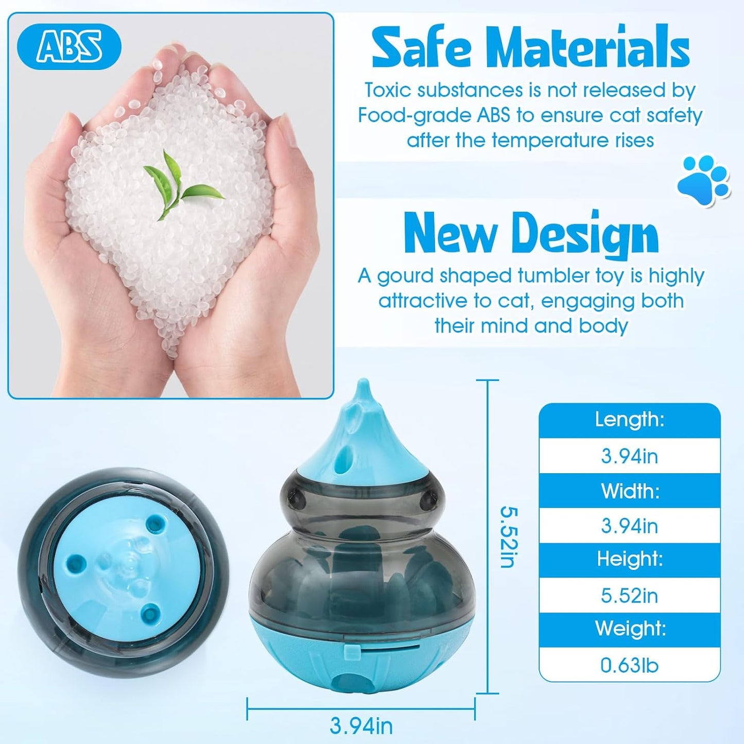 Dog Treat Dispenser Physical Training and Brain Stimulation Puzzle Toy Cat Interactive Feeding Tumbler Adjustable Slow Dispensing Feeder (Blue)