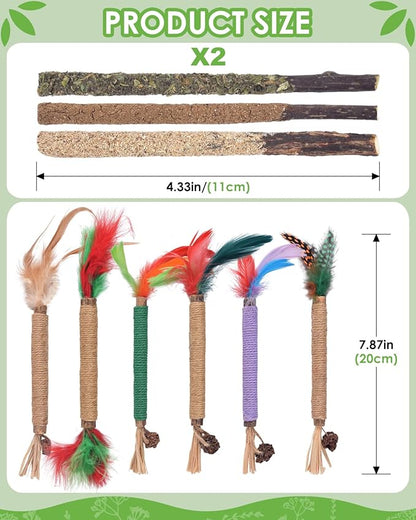 TINDTOP Silvervine Chew Sticks for Cats, 12 Pack Natural Catnip Chew Toys for Kittens Teeth Cleaning, Matatabi Dental Care, Increase Appetite Cat Dental Toy